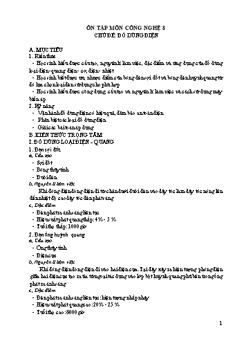 Đề cương ôn tập môn Công nghệ 8 - Chủ đề: Đồ dùng điện