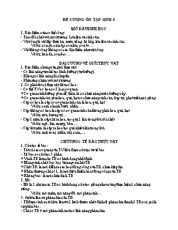 Đề cương ôn tập môn Sinh học Khối 6