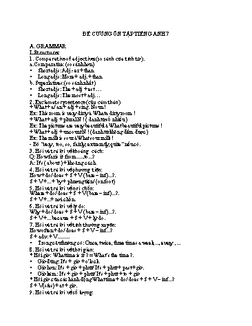 Đề cương ôn tập môn Tiếng Anh Khối 7