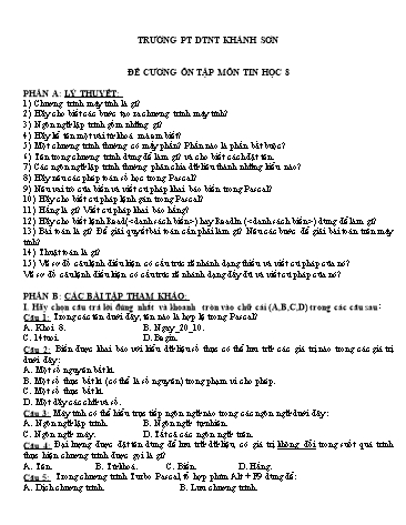 Đề cương ôn tập môn Tin học 8 - Trường PT DTNT Khánh Sơn