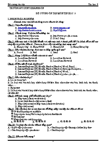 Đề cương ôn tập môn Tin học 9 - Trường PT DTNT Khánh Sơn