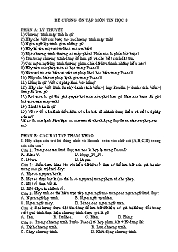 Đề cương ôn tập môn Tin học Khối 8