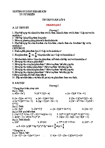 Đề cương ôn tập môn Toán Lớp 8 - Trường PT DTNT Khánh Sơn