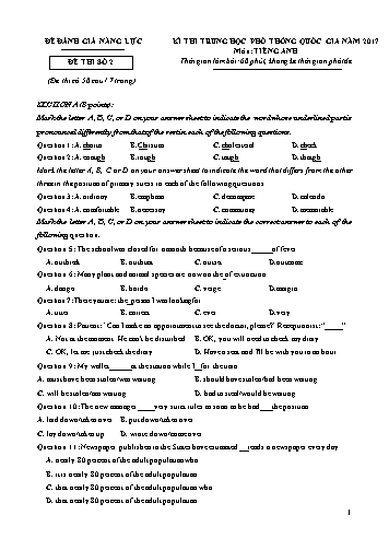 Đề đánh giá năng lực - Kì thi trung học phổ thông năm 2017 - Đề thi số 2 (Có đáp án)
