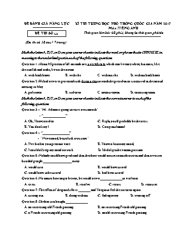 Đề đánh giá năng lực - Kì thi trung học phổ thông năm 2017 - Đề thi số 15 (Có đáp án)