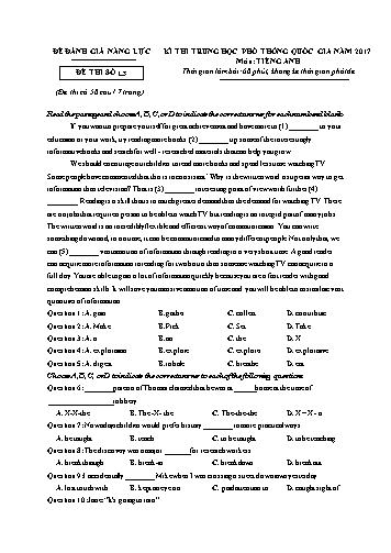 Đề đánh giá năng lực - Kì thi trung học phổ thông năm 2017 - Đề thi số 13 (Có đáp án)