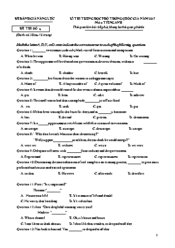 Đề đánh giá năng lực - Kì thi trung học phổ thông năm 2017 - Đề thi số 4 (Có đáp án)