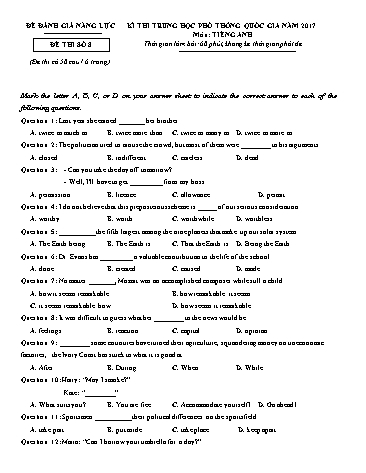 Đề đánh giá năng lực - Kì thi trung học phổ thông năm 2017 - Đề thi số 8 (Có đáp án)