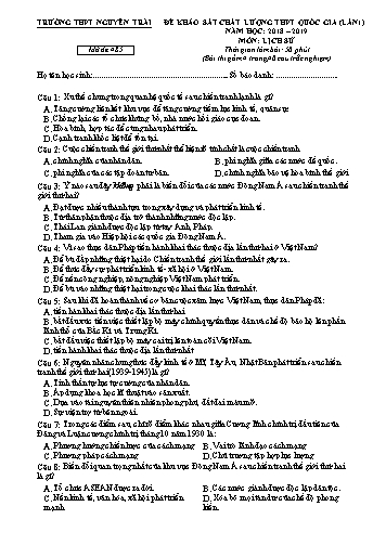 Đề khảo sát chất lượng THPT quốc gia môn Lịch sử (Lần 1) - Mã đề 485 - Năm học 2018-2019 - Trường THPT Nguyễn Trãi (Có đáp án)