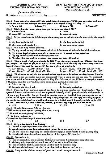 Đề kiểm tra 1 tiết môn Sinh học Khối 12 - Mã đề 121 - Năm học 2018-2019 - Trường THPT Hoàng Hoa Thám (Kèm đáp án)