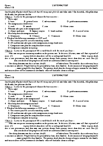 Đề kiểm tra 15 phút môn Tiếng Anh Khối 11 (Phần nghe) - Trường THPT Hoàng Hoa Thám (Kèm đáp án)