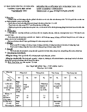 Đề kiểm tra giữa học kì 1 môn Giáo dục công dân 6 - Năm học 2020-2021 - Võ Thị Thùy Trang (Có đáp án)