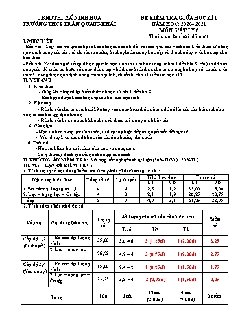 Đề kiểm tra giữa học kì I môn Vật lý 6 - Năm học 2020-2021 - Nguyễn Bảo (Có đáp án)