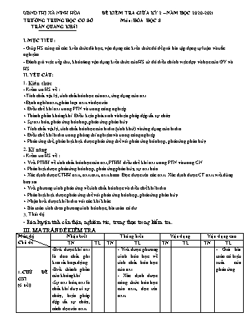 Đề kiểm tra giữa kỳ 2 môn Hóa học 8 - Năm học 2020-2021 - Nguyễn Thị Phương (Có đáp án)