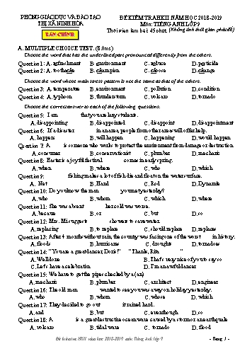 Đề kiểm tra học kì II môn Tiếng Anh Lớp 9 - Năm học 2018-2019 - Phòng GD&ĐT Thị xã Ninh Hòa