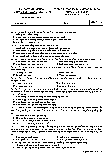 Đề kiểm tra học kỳ I môn Giáo dục công dân Lớp 12 - Mã đề 123 - Năm học 2018-2019 - Trường THPT Hoàng Hoa Thám (Có ma trận và đáp án kèm theo)