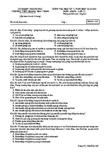 Đề kiểm tra học kỳ I môn Giáo dục công dân Lớp 12 - Mã đề 267 - Năm học 2018-2019 - Trường THPT Hoàng Hoa Thám (Có ma trận và đáp án kèm theo)