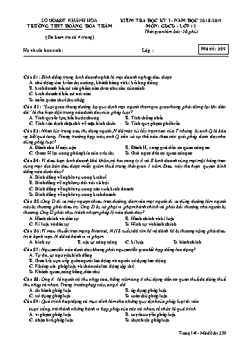 Đề kiểm tra học kỳ I môn Giáo dục công dân Lớp 12 - Mã đề 359 - Năm học 2018-2019 - Trường THPT Hoàng Hoa Thám (Có ma trận và đáp án kèm theo)