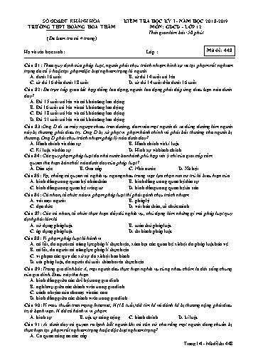 Đề kiểm tra học kỳ I môn Giáo dục công dân Lớp 12 - Mã đề 448 - Năm học 2018-2019 - Trường THPT Hoàng Hoa Thám (Có ma trận và đáp án kèm theo)