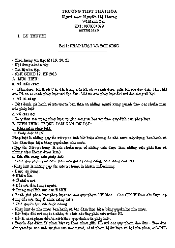 Đề kiểm tra học kỳ I môn Giáo dục công dân Lớp 12 - Nguyễn Thị Thường (Có đáp án)
