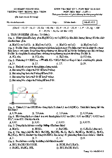 Đề kiểm tra học kỳ I môn Hóa học Lớp 11 - Mã đề 415 - Năm học 2018-2019 - Trường THPT Hoàng Hoa Thám (Kèm đáp án và ma trận)