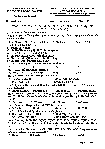 Đề kiểm tra học kỳ I môn Hóa học Lớp 11 - Mã đề 487 - Năm học 2018-2019 - Trường THPT Hoàng Hoa Thám (Kèm đáp án và ma trận)