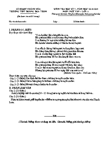 Đề kiểm tra học kỳ I môn Ngữ văn Lớp 11 - Năm học 2018-2019 - Trường THPT Hoàng Hoa Thám (Có đáp án)