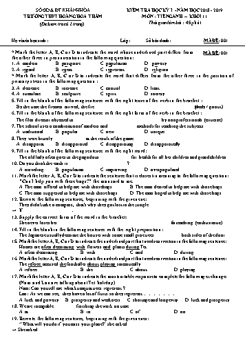 Đề kiểm tra học kỳ I môn Tiếng Anh Khối 11 - Mã đề 001 - Trường THPT Hoàng Hoa Thám (Kèm đáp án và ma trận)