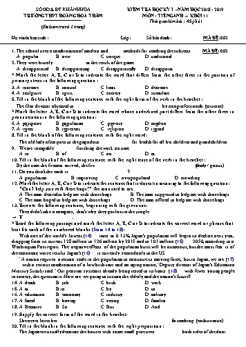 Đề kiểm tra học kỳ I môn Tiếng Anh Khối 11 - Mã đề 002 - Trường THPT Hoàng Hoa Thám