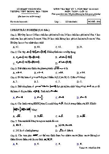 Đề kiểm tra học kỳ I môn Toán Lớp 10 - Mã đề 890 - Năm học 2018-2019 - Trường THPT Hoàng Hoa Thám (Kèm đáp án và ma trận)