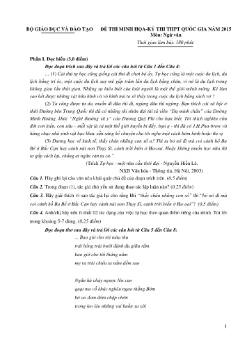 Đề thi minh họa - Kỳ thi THPT quốc gia năm 2015 môn Ngữ văn (Có đáp án)