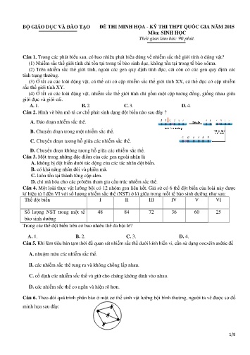 Đề thi minh họa - Kỳ thi THPT quốc gia năm 2015 môn Sinh học (Có đáp án)