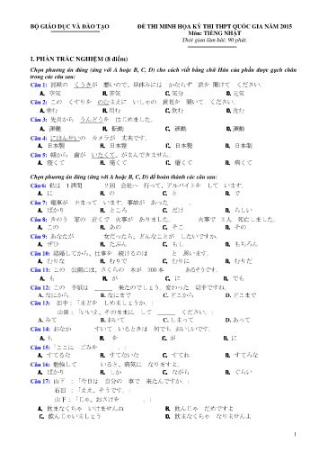 Đề thi minh họa - Kỳ thi THPT quốc gia năm 2015 môn Tiếng Nhật (Có đáp án)