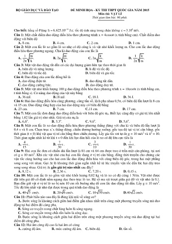 Đề thi minh họa - Kỳ thi THPT quốc gia năm 2015 môn Vật lí (Có đáp án)