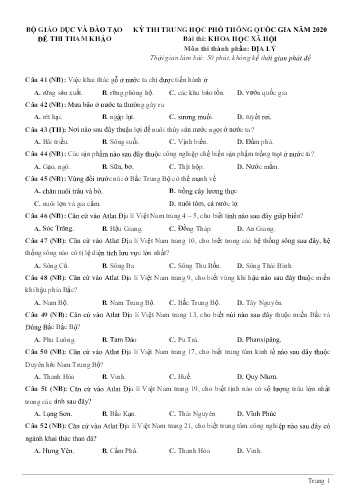 Đề thi tham khảo - Kỳ thi THPT quốc gia năm 2020 môn Địa lý (Có đáp án)