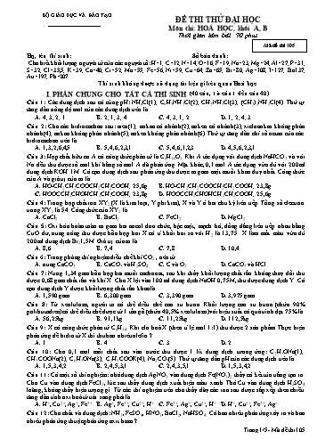 Đề thi thử đại học môn Hóa học Khối A+B - Mã đề 105