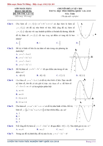 Đề thi thử - Luyện thi THPT quốc gia năm 2018 môn Toán (Lần 2) - Đoàn Trí Dũng (Có đáp án)