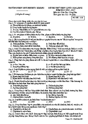 Đề thi thử THPT quốc gia môn Giáo dục công dân (Lần II) - Mã đề 628 - Năm học 2016-2017 - Trường THPT Huỳnh Thúc Kháng (Kèm đáp án)