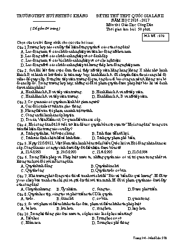 Đề thi thử THPT quốc gia môn Giáo dục công dân (Lần II) - Mã đề 570 - Năm học 2016-2017 - Trường THPT Huỳnh Thúc Kháng (Kèm đáp án)