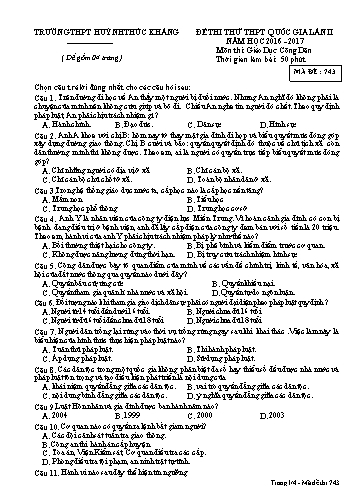 Đề thi thử THPT quốc gia môn Giáo dục công dân (Lần II) - Mã đề 743 - Năm học 2016-2017 - Trường THPT Huỳnh Thúc Kháng (Kèm đáp án)