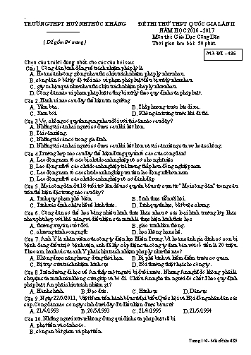 Đề thi thử THPT quốc gia môn Giáo dục công dân (Lần II) - Mã đề 485 - Năm học 2016-2017 - Trường THPT Huỳnh Thúc Kháng (Kèm đáp án)