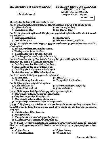 Đề thi thử THPT quốc gia môn Giáo dục công dân (Lần II) - Mã đề 305 - Năm học 2016-2017 - Trường THPT Huỳnh Thúc Kháng (Kèm đáp án)