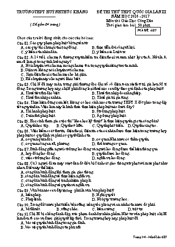 Đề thi thử THPT quốc gia môn Giáo dục công dân (Lần III) - Mã đề 687 - Năm học 2016-2017 - Trường THPT Huỳnh Thúc Kháng (Kèm đáp án)