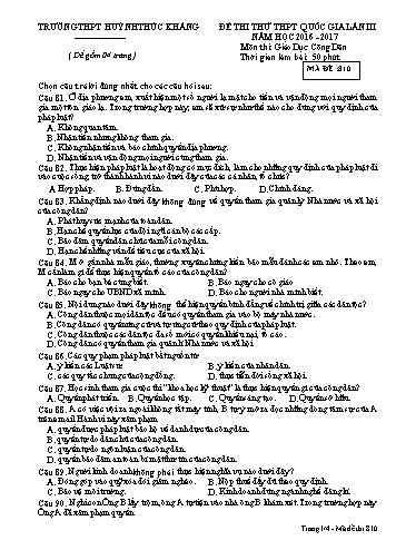 Đề thi thử THPT quốc gia môn Giáo dục công dân (Lần III) - Mã đề 810 - Năm học 2016-2017 - Trường THPT Huỳnh Thúc Kháng (Kèm đáp án)