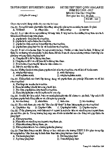 Đề thi thử THPT quốc gia môn Giáo dục công dân (Lần III) - Mã đề 204 - Năm học 2016-2017 - Trường THPT Huỳnh Thúc Kháng (Kèm đáp án)