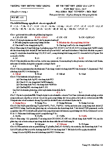 Đề thi thử THPT quốc gia môn Hóa học (Lần II) - Mã đề 132 - Năm học 2016-2017 - Trường THPT Huỳnh Thúc Kháng (Kèm đáp án)