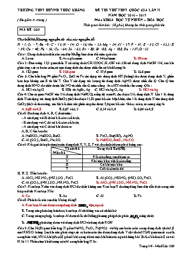 Đề thi thử THPT quốc gia môn Hóa học (Lần II) - Mã đề 209 - Năm học 2016-2017 - Trường THPT Huỳnh Thúc Kháng (Kèm đáp án)