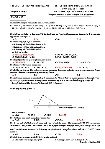 Đề thi thử THPT quốc gia môn Hóa học (Lần II) - Mã đề 357 - Năm học 2016-2017 - Trường THPT Huỳnh Thúc Kháng (Kèm đáp án)