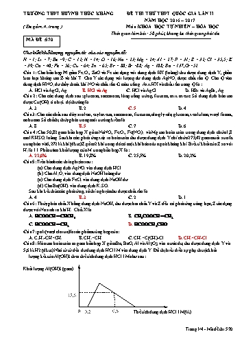 Đề thi thử THPT quốc gia môn Hóa học (Lần II) - Mã đề 570 - Năm học 2016-2017 - Trường THPT Huỳnh Thúc Kháng (Kèm đáp án)