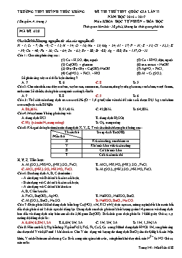 Đề thi thử THPT quốc gia môn Hóa học (Lần II) - Mã đề 628 - Năm học 2016-2017 - Trường THPT Huỳnh Thúc Kháng (Kèm đáp án)